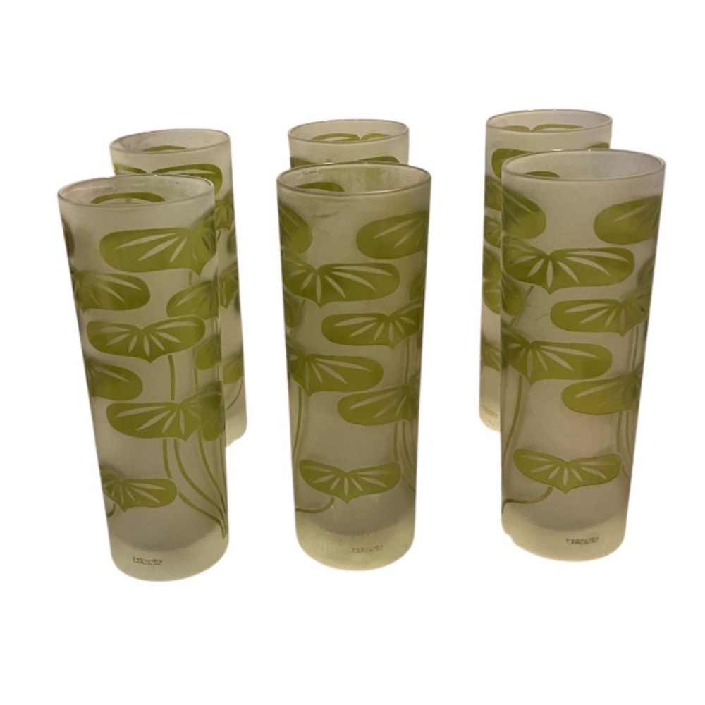 Vintage Tastesetter Frosted Botanical Leaf Glasses  - Set of 6